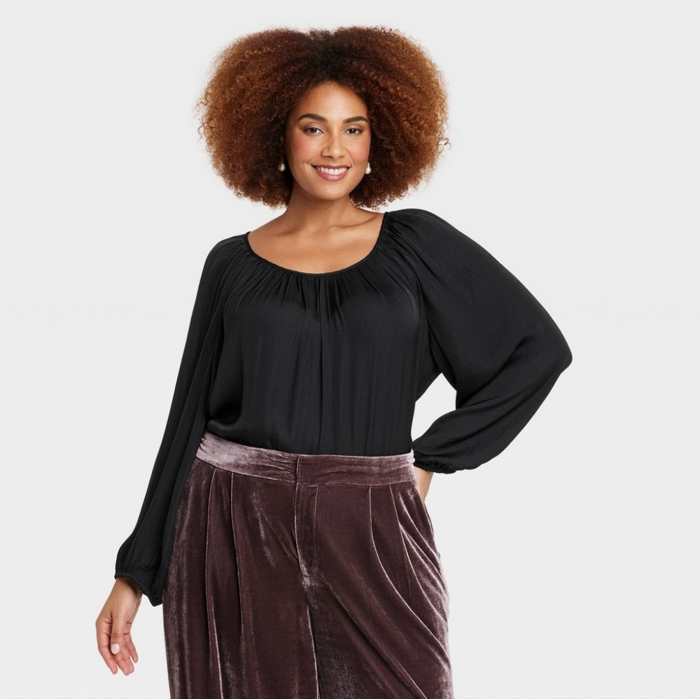Women's Balloon Long Sleeve Femme Popover Shirt